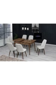 FLORİT MOBİLYA Duru Serisi 80x130 Açılabilir,6 Kişilik Mutfak Masası Takımı, Yemek Masası Takımı, Masa Takımı- Krem - 1