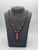 8 mm Kızıl Jasper, Lav, Hematit Taşı ve Diken Ağacı Doğaltaş Kombin Kolye - 1