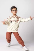 Erkek Çocuk Your Day Fırça Yazı Baskılı Sweatshirt Kiremit Eşofman Takım - 1