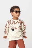 Erkek Çocuk Your Day Fırça Yazı Baskılı Sweatshirt Kiremit Eşofman Takım - 3