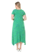 Melsay Butik Yeşil Çiçek Desen Asimetrik Kısa Kollu Elbise - 6