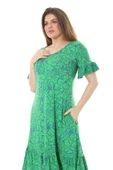 Melsay Butik Fırfırlı Kısa Kollu Yeşil Çiçek Desenli Cepli Elbise thumbnail 5