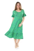 Melsay Butik Fırfırlı Kısa Kollu Yeşil Çiçek Desenli Cepli Elbise thumbnail 1