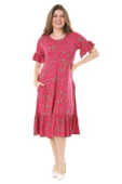 Melsay Butik Fırfırlı Kısa Kollu Pembe Çiçek Desenli Cepli Elbise - 1