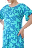 Melsay Butik Kısa Kollu Fırfırlı Cepli Turkuaz Mercan Desenli Midi Elbise - 5