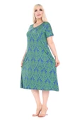 Melsay Butik Yeşil Dantel Desen  Kuplu Cepli Kısa Kol Kadın Midi Elbise thumbnail 1