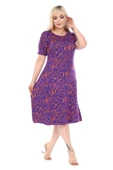 Melsay Butik Mor Çiçek Desen Kısa Kollu Büyük Beden Midi Elbise - 4