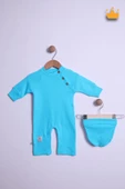 Babyhola %100 Pamuk Yaka Düğmeli İnterlok Reglan Kol Tulum Bere Takım 583 - 3
