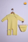 Babyhola %100 Pamuk Yaka Düğmeli İnterlok Reglan Kol Tulum Bere Takım 583 - 2
