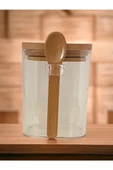 Kare Bambu Kapaklı Kaşıklı kristal plastik Baharat Saklama Kabı 500ml ( 1 adet ) Royaleks-HS501 - 1
