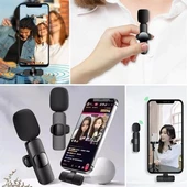 Kablosuz Yaka Mikrofonu TypeC Uyumlu İphone Dönüştürücülü Android İphone Uyumlu Mikrofon - 6