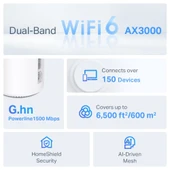 Tp-Link Deco PX50 3'lü Paket AX3000+G1500 Roter Bütün Ev Powerline Mesh WiFi Sistemi - 3