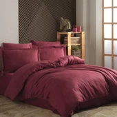 Hobby Çizgili Bordo - Çift Kişilik Jakarlı Saten Nevresim Takımı - 1