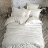 Hobby Çizgili Krem - Çift Kişilik Jakarlı Saten Nevresim Takımı thumbnail 2