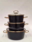 GİZEM Emaye Üçlü Tencere Seti Siyah 18/20/22 cm (2 litre/2,5 litre/3,3 litre) - 1