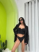 Simli Siyah Bustiyer Takım - Destekli - 6