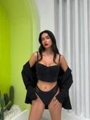 Simli Siyah Bustiyer Takım - Destekli - 8