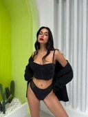 Simli Siyah Bustiyer Takım - Destekli - 2