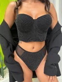 Simli Siyah Bustiyer Takım - Destekli - 4