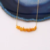 925 Ayar Gümüş Değerli ve Doğal Kehribar Kırık Taş Tasarım Kolye - CNS00553 thumbnail 2