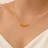 925 Ayar Gümüş Değerli ve Doğal Kehribar Kırık Taş Tasarım Kolye - CNS00553 thumbnail 1