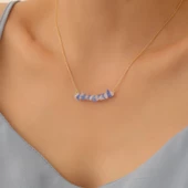 925 Ayar Gümüş Değerli ve Doğal Kırık Taş Tasarım Kolye - CNS00556 thumbnail 1