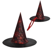 Halloween Cadılar Bayramı Cadı Şapkası KIRMIZI Halovin Partisi Kostüm Aksesuarları - 1