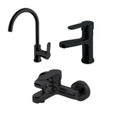 Newarc Domino Siyah Banyo Lavabo,Banyo,Evye Batarya Set - 1