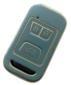 Chery Tiggo Uyumlu Anahtar Kılıfı Kumanda Kılıfı Oto Anahtarlık Deri Desenli Gri Gold thumbnail 2