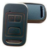 Chery Tiggo Uyumlu Anahtar Kılıfı Kumanda Kılıfı Oto Anahtarlık Deri Desenli Gri Gold thumbnail 1