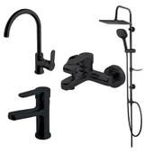 Newarc Domino Siyah Evye,Lavabo,Banyo Bataryası, Duş Ünitesi Set - 1