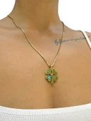 İtalyan Balık Sırtı Ezme Zincir Mavi Nazar Yonca Altın Kolye thumbnail 2