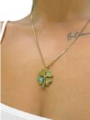 İtalyan Balık Sırtı Ezme Zincir Mavi Nazar Yonca Altın Kolye thumbnail 1