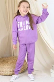 Kız Çocuk Friday Baskılı Kapüşonlu Mor Eşofman Takım thumbnail 5