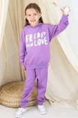 Kız Çocuk Friday Baskılı Kapüşonlu Mor Eşofman Takım thumbnail 1