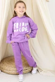 Kız Çocuk Friday Baskılı Kapüşonlu Mor Eşofman Takım thumbnail 3
