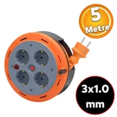 Plastik Mini Kutulu Makaralı Seyyar 3x1.0 mm CCA Monofaze Uzatma Kablosu 4 Priz TTR Kablo 5 Metre - 1