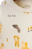 Bebek Alt Üst Üçlü Takım Krem Sarı Tavşan Şapkalı - 2