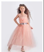 Sapes Model Sırt Gipeli Tüllü Kız Çocuk Askılı Saten Abiye MNK0618 - 11