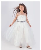 Sapes Model Sırt Gipeli Tüllü Kız Çocuk Askılı Saten Abiye MNK0618 - 4