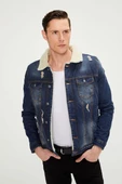 CEKMON Erkek Slim Fit İçi Yünlü Düğmeli Kısa Kot Mont - 12