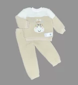 Ponponlu Zürafa Desenli Kuzu Kumaş Uzun Kollu 2li Kız Erkek Çocuk Takımı Bej - 1