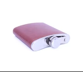 Kahverengi Deri Kaplama Paslanmaz Çelik Cep Matarası - Hip Flask 7 OZ - 4