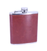 Kahverengi Deri Kaplama Paslanmaz Çelik Cep Matarası - Hip Flask 7 OZ - 1