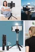 Selfie Çubuğu Kumandalı LED Işıklı Ayaklı Uzayabilen Taşınabilir Masa Üstü Tripod - 9