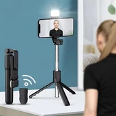 Selfie Çubuğu Kumandalı LED Işıklı Ayaklı Uzayabilen Taşınabilir Masa Üstü Tripod - 7