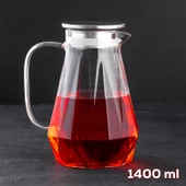 Porsima 200-103 Borosilikat Cam Sürahi Metal Kapaklı Cam Karaf - Detoks Sürahi 1400 ML - 1