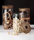 The Mia Ahşap Kapaklı 16 lı 4 Boy Cam Saklama Kabı 1000-700-500-300 ml - 4