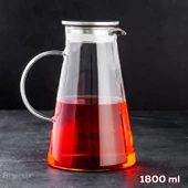 Porsima 20-0098 Borosilikat Cam Sürahi Metal Kapaklı Cam Karaf - Detoks Sürahi 1800 ML - 2
