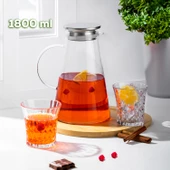 Porsima 20-0098 Borosilikat Cam Sürahi Metal Kapaklı Cam Karaf - Detoks Sürahi 1800 ML - 1